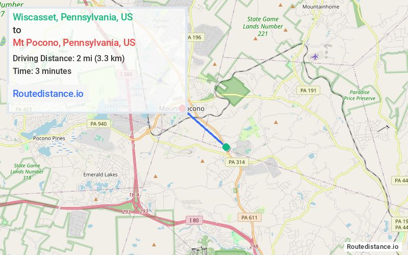 Route map from Wiscasset to Mt Pocono