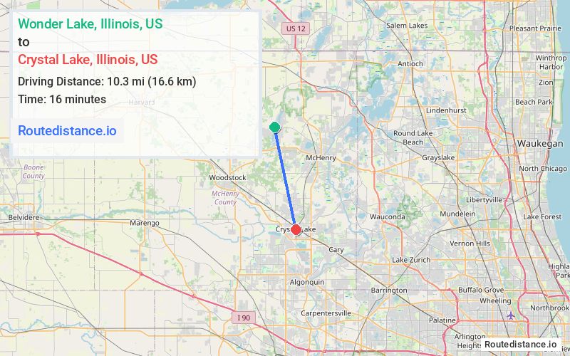 Route map from Wonder Lake to Crystal Lake