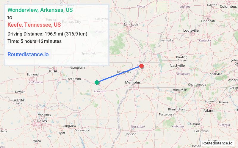Distance from Wonderview to Keefe
