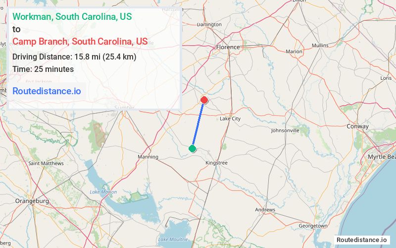 Distance from Workman to Camp Branch