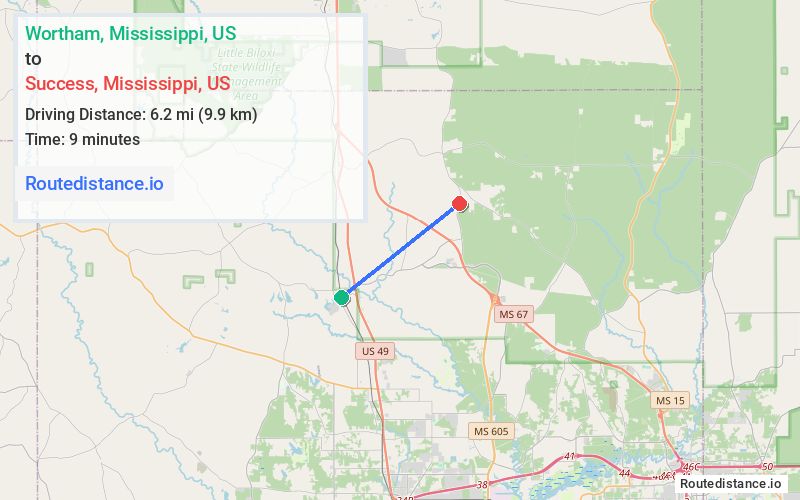 Route map from Wortham to Success