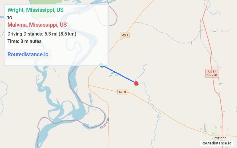 Route map from Wright to Malvina