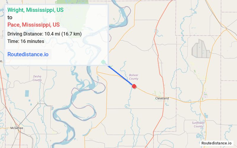 Route map from Wright to Pace