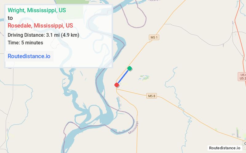Route map from Wright to Rosedale