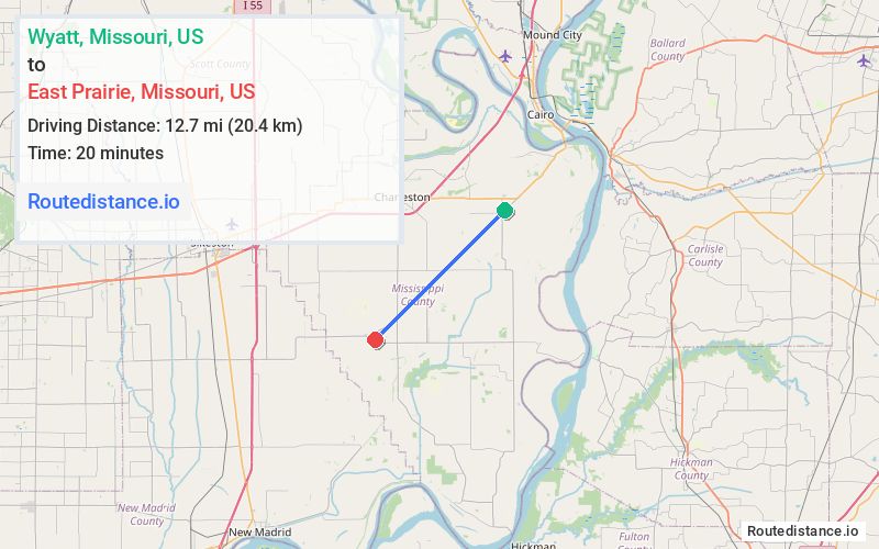 Route map from Wyatt to East Prairie