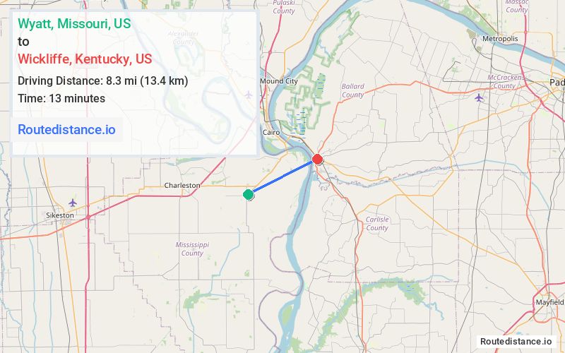 Route map from Wyatt to Wickliffe