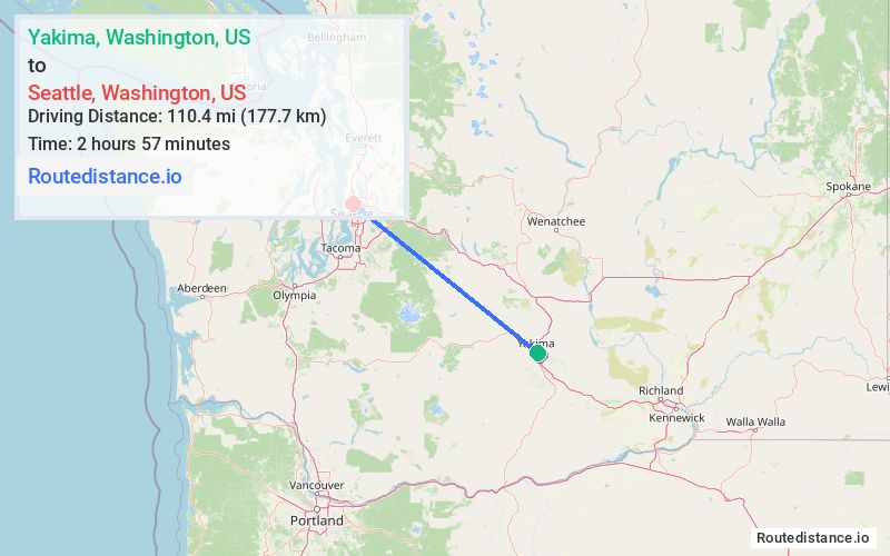 Route map from Yakima to Seattle