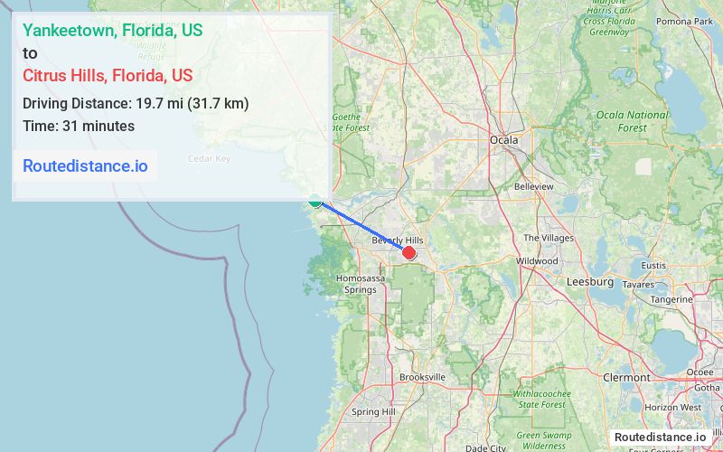 Route map from Yankeetown to Citrus Hills