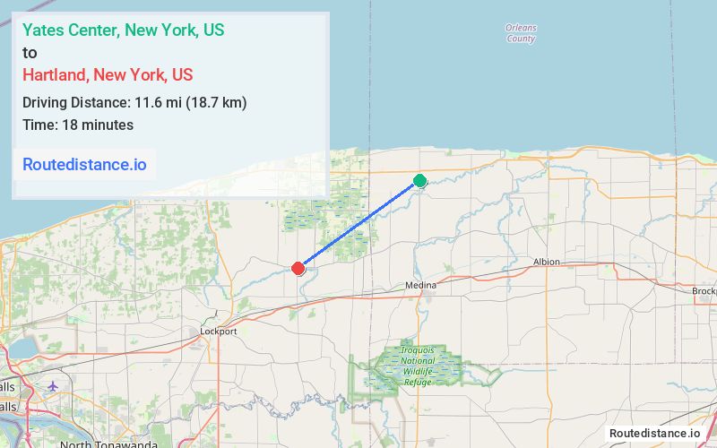 Route map from Yates Center to Hartland