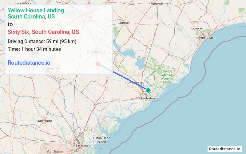 Distance from Yellow House Landing to Sixty Six