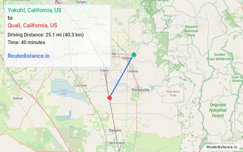 Route map from Yokohl to Quail