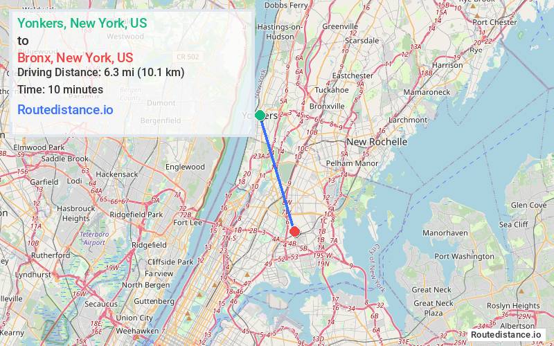 Distance from Yonkers to Bronx