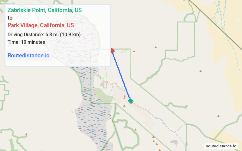 Route map from Zabriskie Point to Park Village