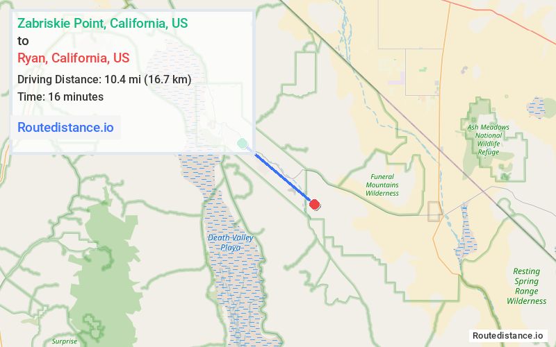 Distance from Zabriskie Point to Ryan