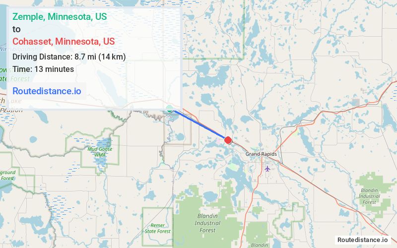 Route map from Zemple to Cohasset