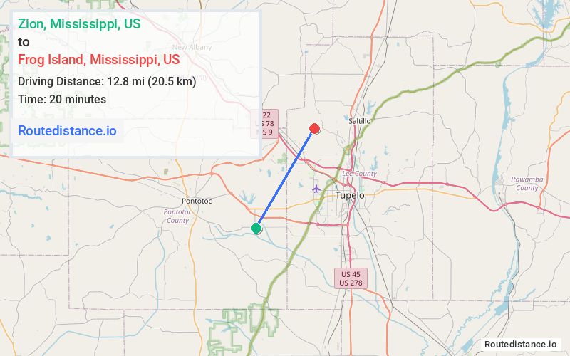 Route map from Zion to Frog Island